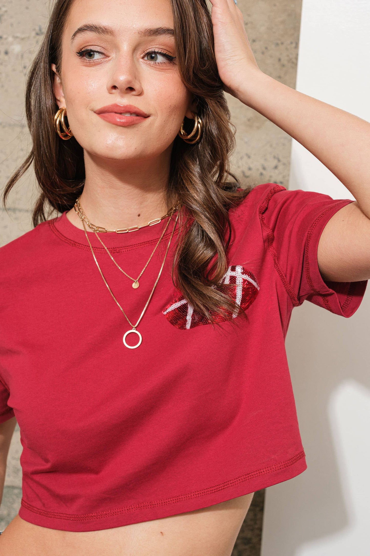 Sequin Football Cropped T-Shirt