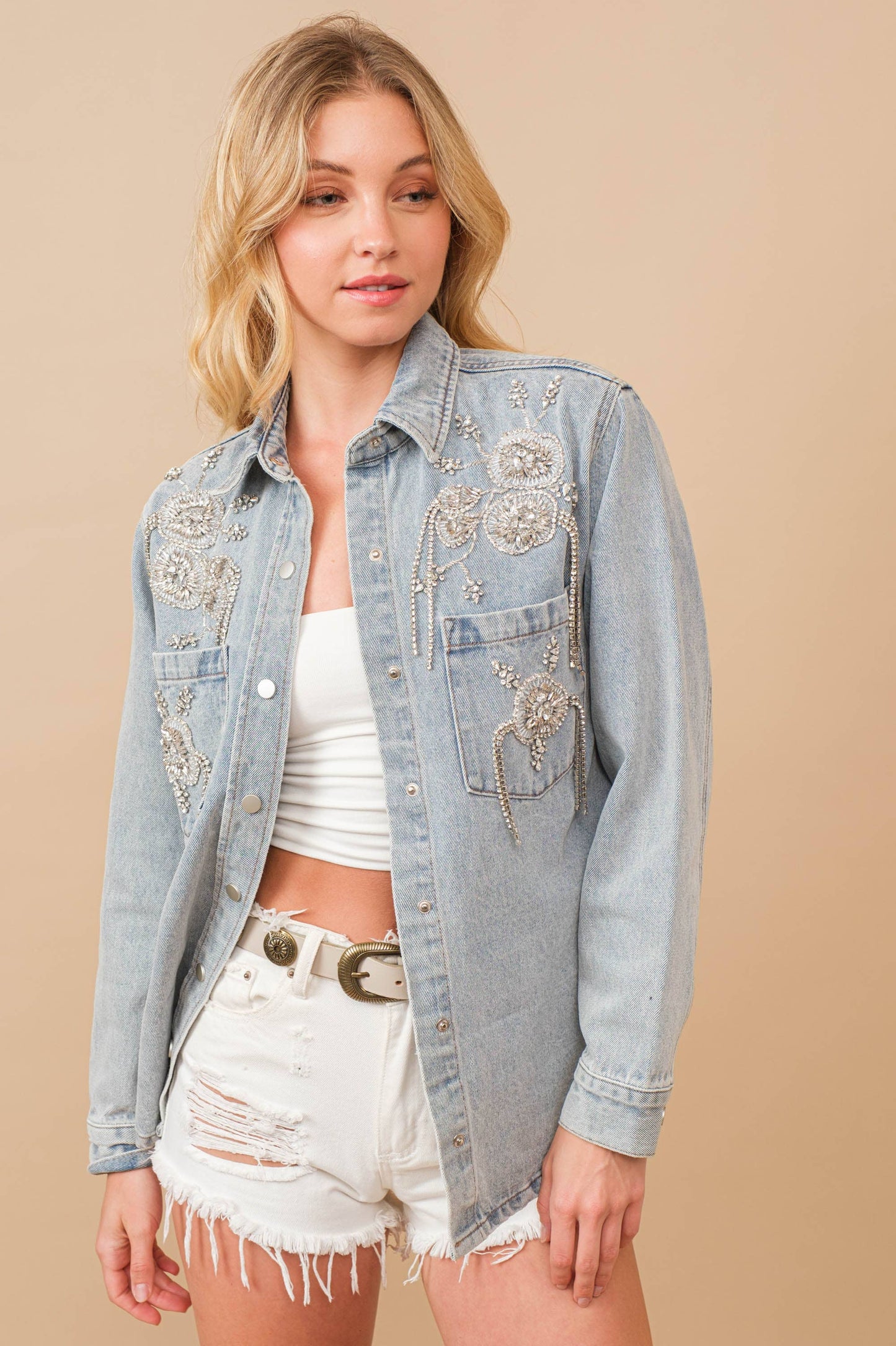 Rhinestone Embellished Denim Jacket