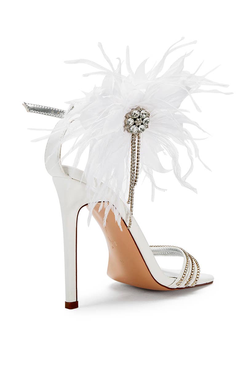 Candace Feather Crystal Stiletto Sandal (White)