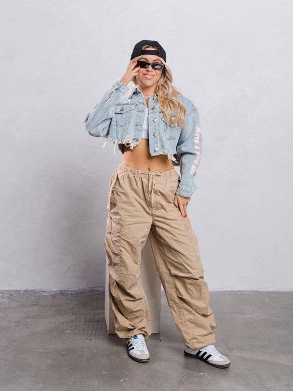 Distressed Crop Denim Jacket (Light Wash)