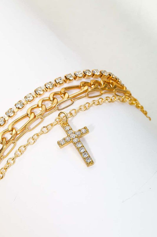 Penelope Cross Charm Bracelet Stack